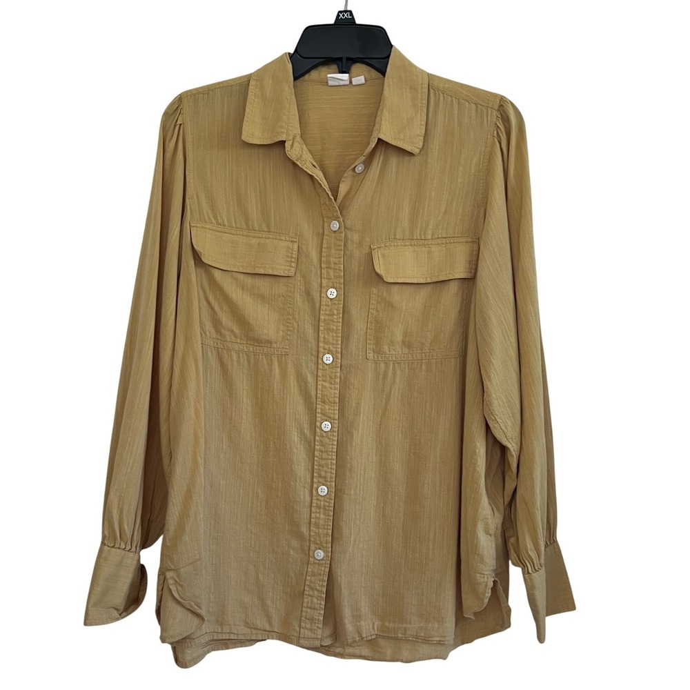 GAP Women's Balloon Sleeve Button Front Shirt Mustard Yellow‎ Size L